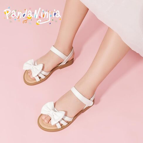 PANDANINJIA Girls Sandals Toddler Little Kids Open Toe Bows Summer Flats Dress Sandals Shoes in Saudi Arabia