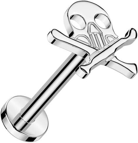 Pierced Owl 16GA ASTM F-136 Implant Grade Titanium Threadless Push-In Skull and Crossbones Flat Back Stud in Saudi Arabia