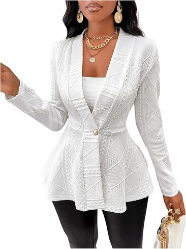 Milumia Women's Textured Ruffle Hem Blazer Single Button Shawl Collar Long Sleeve Jacket in Saudi Arabia