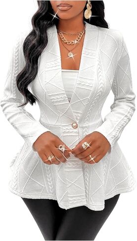 Milumia Women's Textured Ruffle Hem Blazer Single Button Shawl Collar Long Sleeve Jacket in Saudi Arabia