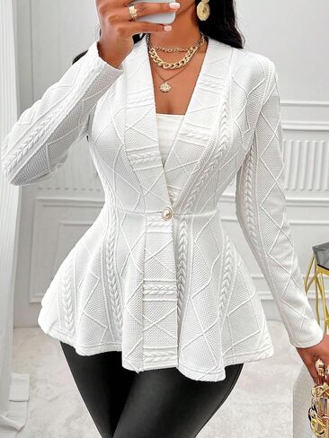 Milumia Women's Textured Ruffle Hem Blazer Single Button Shawl Collar Long Sleeve Jacket in Saudi Arabia