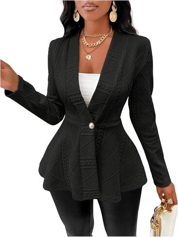 Milumia Women's Textured Ruffle Hem Blazer Single Button Shawl Collar Long Sleeve Jacket in Saudi Arabia