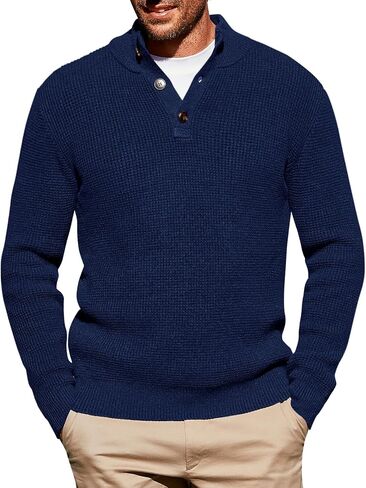 Runcati Mens Stand Collar Sweater Knitted Quarter Button Pullover Casual Thermal Henley Sweaters in Kuwait