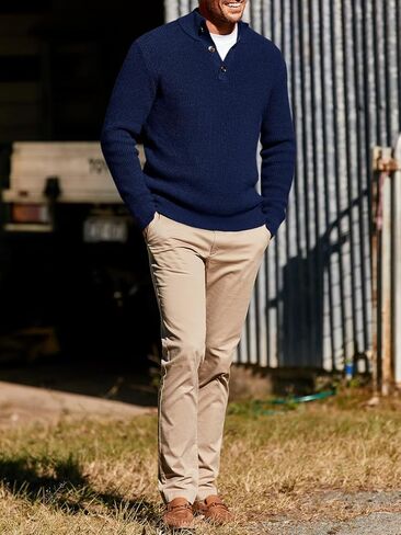 Runcati Mens Stand Collar Sweater Knitted Quarter Button Pullover Casual Thermal Henley Sweaters in Kuwait