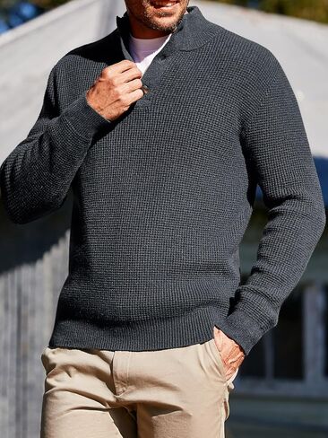 Runcati Mens Stand Collar Sweater Knitted Quarter Button Pullover Casual Thermal Henley Sweaters in Kuwait