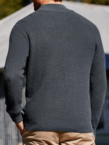 Runcati Mens Stand Collar Sweater Knitted Quarter Button Pullover Casual Thermal Henley Sweaters in Kuwait