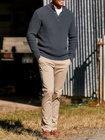 Runcati Mens Stand Collar Sweater Knitted Quarter Button Pullover Casual Thermal Henley Sweaters in Kuwait