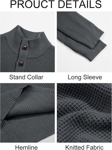 Runcati Mens Stand Collar Sweater Knitted Quarter Button Pullover Casual Thermal Henley Sweaters in Kuwait