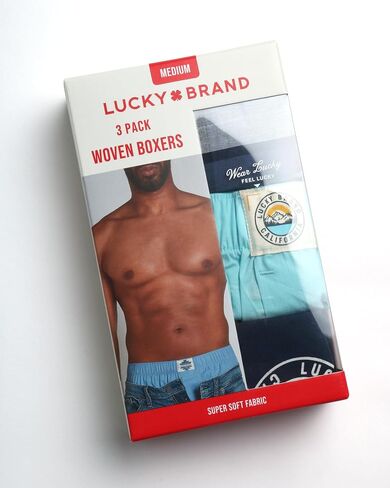 Lucky Brand Men's Underwear - Classic Woven Boxers with Functional Fly (3 Pack), Size X-Large, PlaidMood IndigoSea Angel in Saudi Arabia