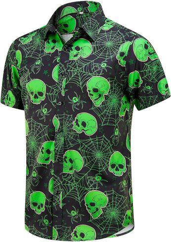 EUOW Halloween Button Down Shirts for Men Fun Skeleton Printed Casual Short Sleeve Hawaiian Tropical Novelty Shirt in Saudi Arabia