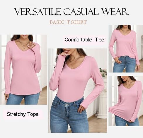 Zeagoo Womens T Shirts Long Sleeve V Neck Basic Tee Soft Casual Loose Fit Fall Tops Outfits 2024 in Saudi Arabia