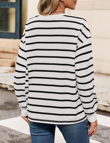 ZESICA Womens Long Sleeve Striped Shirts Fall Crewneck Casual Loose Fit Tunic Tops in Saudi Arabia