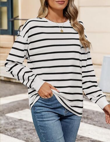 ZESICA Womens Long Sleeve Striped Shirts Fall Crewneck Casual Loose Fit Tunic Tops in Saudi Arabia