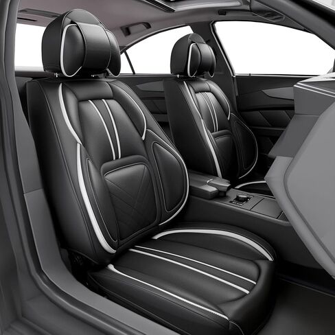 ASLONG 5PCS 2025 Front and Back Car Seat Covers Auto Interior Accessories with Water Proof Nappa Leather for Cars SUV Pick-up Truck Universal Comfortable and breathable (Full Set, Beige) in Kuwait
