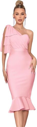 شبكة كتف واحد القوس Bodycon ميدي التخرج عيد ميلاد فستان العشاء ذيل السمكة ضمادة فستان حفلة كوكتيل in Kuwait