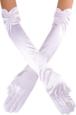 Latious Long Opera Satin Gloves White Bride Wedding Gloves Elbow Length 1920s Prom Gloves for Women in Kuwait