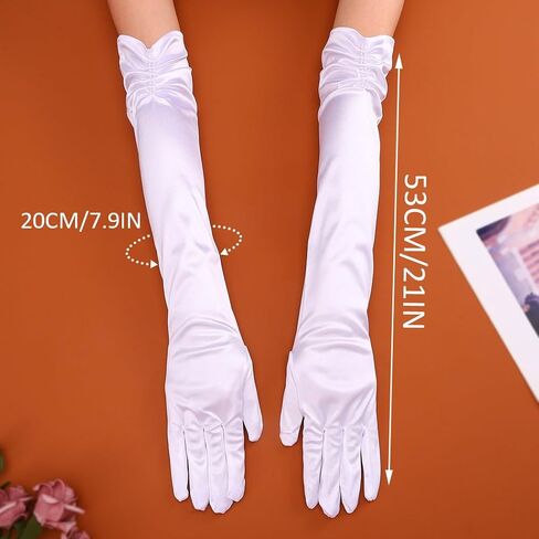 Latious Long Opera Satin Gloves White Bride Wedding Gloves Elbow Length 1920s Prom Gloves for Women in Kuwait