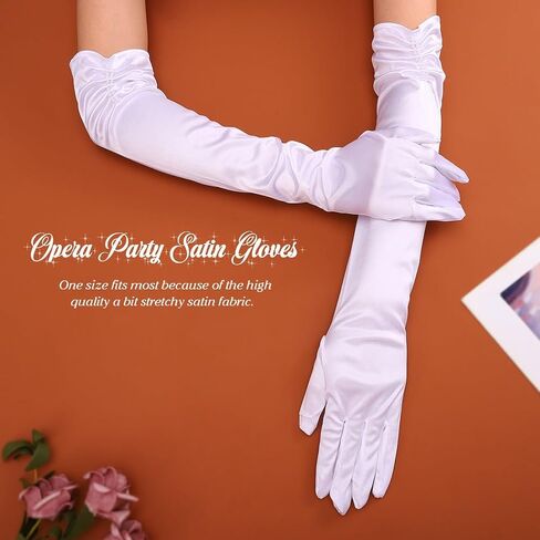Latious Long Opera Satin Gloves White Bride Wedding Gloves Elbow Length 1920s Prom Gloves for Women in Kuwait