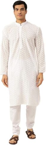 Men's Chikankari Embroidered Kurta And Chudidar Set in Kuwait