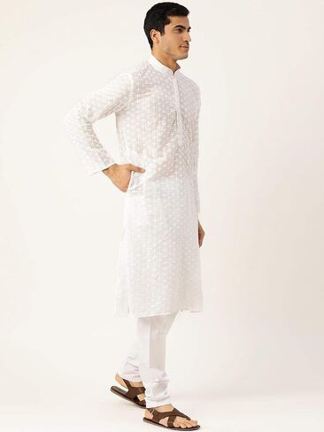 Men's Chikankari Embroidered Kurta And Chudidar Set in Kuwait