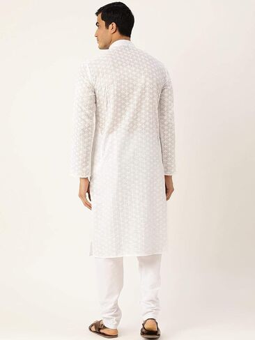 Men's Chikankari Embroidered Kurta And Chudidar Set in Kuwait