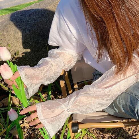 Women's Lace Arm Sleeves Sheer Gloves Sleeve Fingerless Gloves Mesh Tulle Long Gloves Sun Protection Sleeves Women in Saudi Arabia
