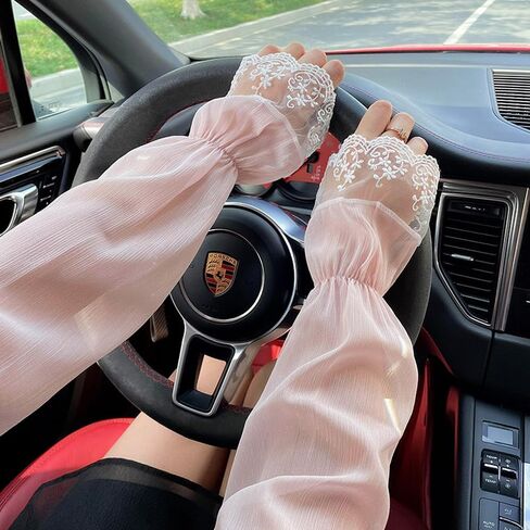 Women's Lace Arm Sleeves Sheer Gloves Sleeve Fingerless Gloves Mesh Tulle Long Gloves Sun Protection Sleeves Women in Saudi Arabia