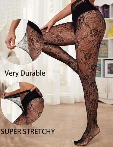 2 Pair Lace Tights for Women Sexy Fishnet Stockings Lace Leggings Floral Lace Pantyhose in Saudi Arabia