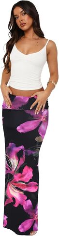 Bodycon Maxi Skirts for Women, Foldover High Waist Floral Leopard Print Flowy Pencil Long Y2k Skirts in Saudi Arabia