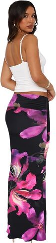 Bodycon Maxi Skirts for Women, Foldover High Waist Floral Leopard Print Flowy Pencil Long Y2k Skirts in Saudi Arabia