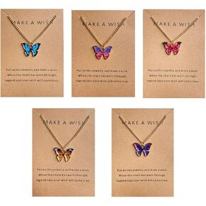 9Pcs Bohemian Butterfly Pendant Necklace Set,Dainty Adjustable Acrylic Colorful Insect Chain Necklace Minimalist Choker Necklace for Women Lover Jewelry Gift