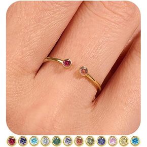 Gold Birthstone Rings for Women Non Tarnish Stackable Adjustable Gold Rings for Women 14k Gold Plated Dainty Stacking Cubic Zirconia Emerald Green Ring for Mother Birthday Gifts Jewelry