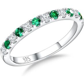 Birthstone Rings Eternity Band 925 Sterling Silver/Yellow Gold Created Gemstone Stackable Wedding Band Half Eternity Rings for Women Size 6 to 10