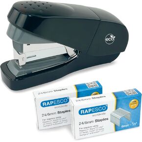 Rapesco 1688 ECO Less Effort Flat Clinch Stapler with 2000 Type 24 High Capacity 1/4" Staples, 35 Sheet Capacity, Black