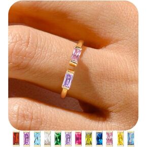 TOBENY Gold Birthstone Rings for Women 14K Gold Plated Adjustable Rings Non Tarnish Gold Stackable Rings Dainty Emerald Green Cubic Zirconia Ring for Mother Daughter Birthday Jewelry Gifts