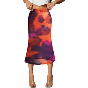 Avanova Women Mesh Mermaid Bodycon Skirts High Waisted Fishtail Midi Skirts