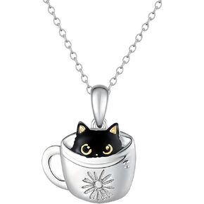 Lovely Black Cat Necklace for Girls,Girls Cup Cat Pendant Necklaces,For Girl Jewelry Gift For Girls Daughter Granddaughter Niece Christmas Gift Girl Birthday Gift over 3 years old.