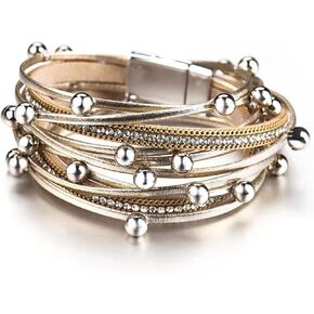 Long tiantian Beaded Bracelets Leather Wrap Bracelets for Women Boho Jewelry for Women