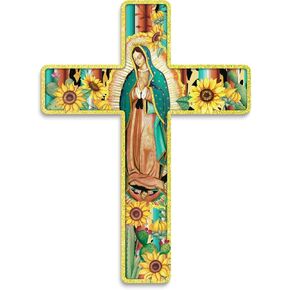 Putuo Decor Mexican Floral Cross Wall Decor Wooden Inspirational Cross Spanish Style Wall Cross Decor Art Wall Decor Crucifix for Home Room Church Decoration (Sunflower)