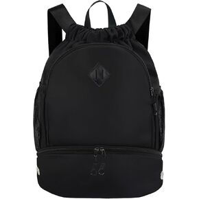 Drawstring Backpack Gym Backpack with Shoe Compartment for Men Women String Sports Bag with Wet Pocket Cinch Swim Beach Bag, Gray