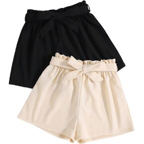 SweatyRocks Girl's 2 Piece Wide Leg Belted Shorts Solid Paperbag Waist Shorts Pants