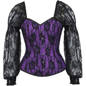 Daisy corsets Womens Top Drawer Purple W/Black Lace Steel Boned Long Sleeve Corset
