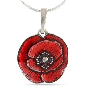 DANFORTH - Remembrance Poppy Snake Chain Necklace (Red) – Handcrafted Pewter Memorial Necklace – 18" – Made In USA
