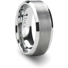 Mens Tungsten Brushed Center Flat Wedding Ring - Beveled Comfort Fit - 4mm 6mm 7mm 8mm 10mm 12mm Wide - Style name: SHEFFIELD