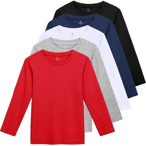 5 Pack Cotton Toddler and Boys Long Sleeve Tees Kids Soft Crewneck Tee Basic Long-Sleeve T-Shirts Top