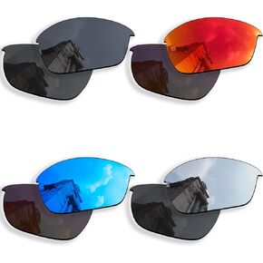 4 Pairs Anti-scratch Polarized Replacement Lenses for Oakley Half Jacket 2.0 OO9144 Sunglasses, Retro Black+silver+blue+fire