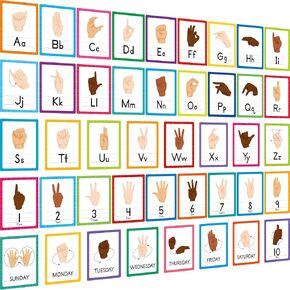 ASL Alphabet Line Bulletin Board Set, 43pcs Letters Numbers Week Sign Language Decorations, 26 Letters/7 Days of the Week1-10 Numbers Small Posters for Preschool, Kindergarten Classroom Decorations