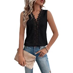 OYOANGLE Women's Guipure Lace V Neck Vest Tank Top Sleeveless Workwear Office Blouse
