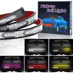 60'' Tailgate Light Bar Arrow,5 Functions LED Light Strip with Random Running Multi-Color Light,Yellow Turn Signal,RED Brake Light,White Reverse Light,Plug Connection