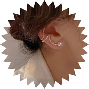 Boho Crystal Climber Earrings Gold Rhinestone Ear Cuff Earrings Gold Crystal Pearl Wrap Crawler Earrings Bling Cz Crystal Crawler Climber Earrings Jewelry for Women